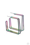 Paparazzi Take SQUARE - Multi colored Oil Spill Hoop Earrings