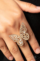 Paparazzi Flauntable Flutter - Gold & Rhinestone Butterfly Ring