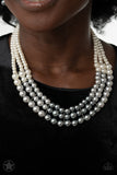 Paparazzi Lady In Waiting - Silver/White/Gray Pearl Necklace