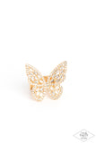 Paparazzi Flauntable Flutter - Gold & Rhinestone Butterfly Ring