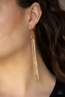 Paparazzi Center Stage Status - Gold and Rhinestone earrings