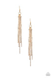 Paparazzi Center Stage Status - Gold and Rhinestone earrings