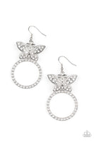 Paparazzi Paradise Found - White Rhinestone Butterfly Earrings